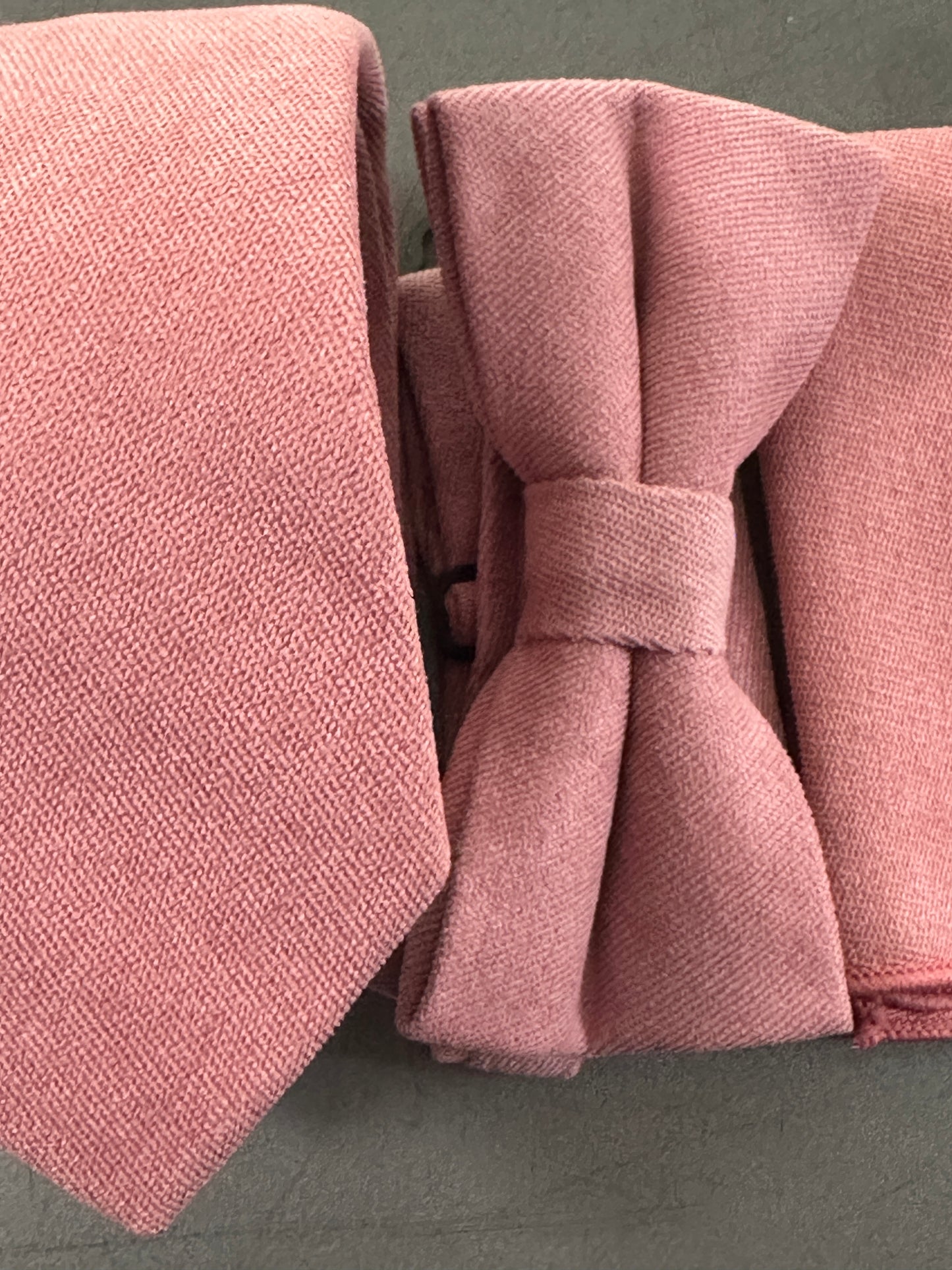 The Peony: Dusky Rose Pink Wedding Tie, Bow Tie & Pocket Square Set for Men, Women & Kids