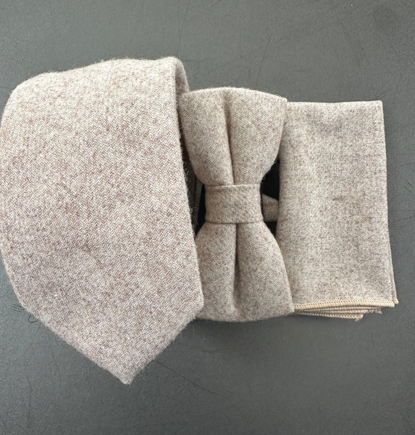 The Dill: Cream Wool Tie, Bow Tie & Pocket Square – Wedding Set in 6cm & 7cm Widths