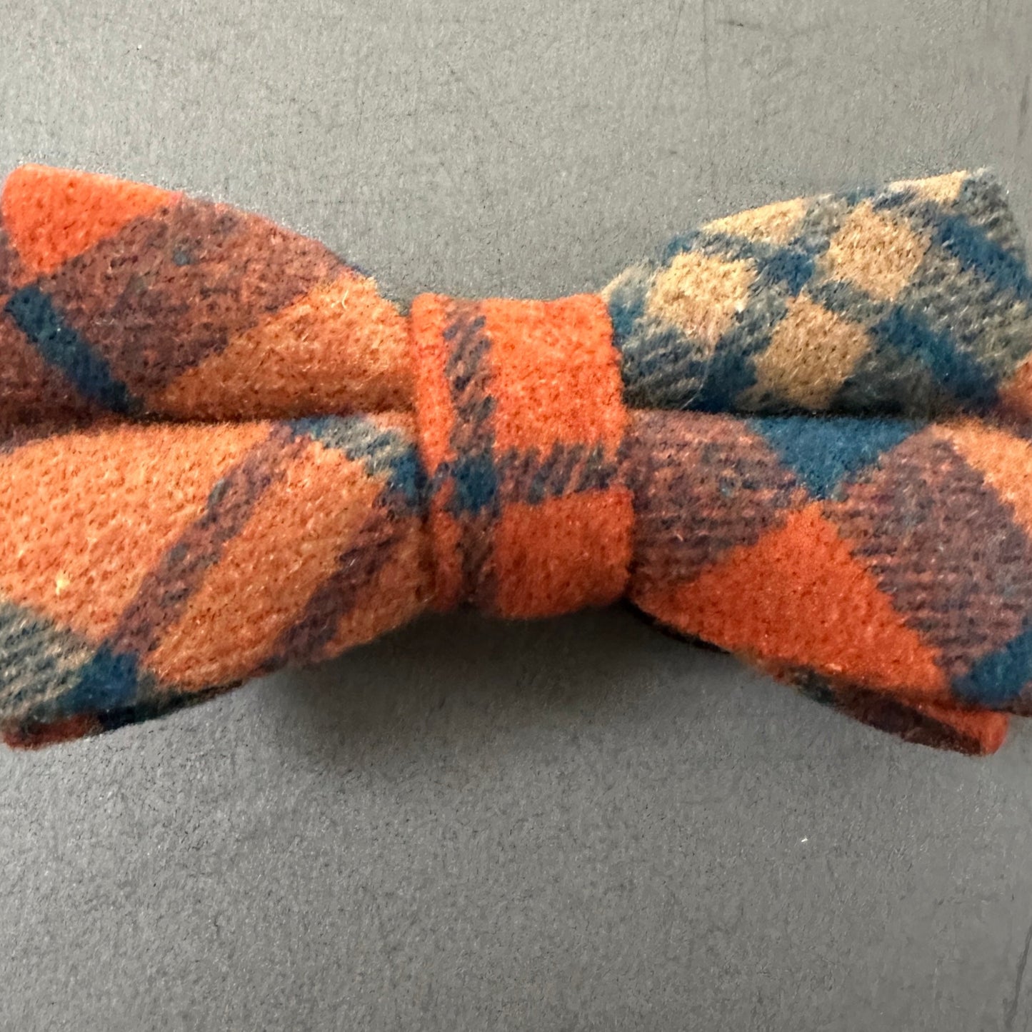 Stylish burnt orange wool bow tie and pocket square for men's gifts.
