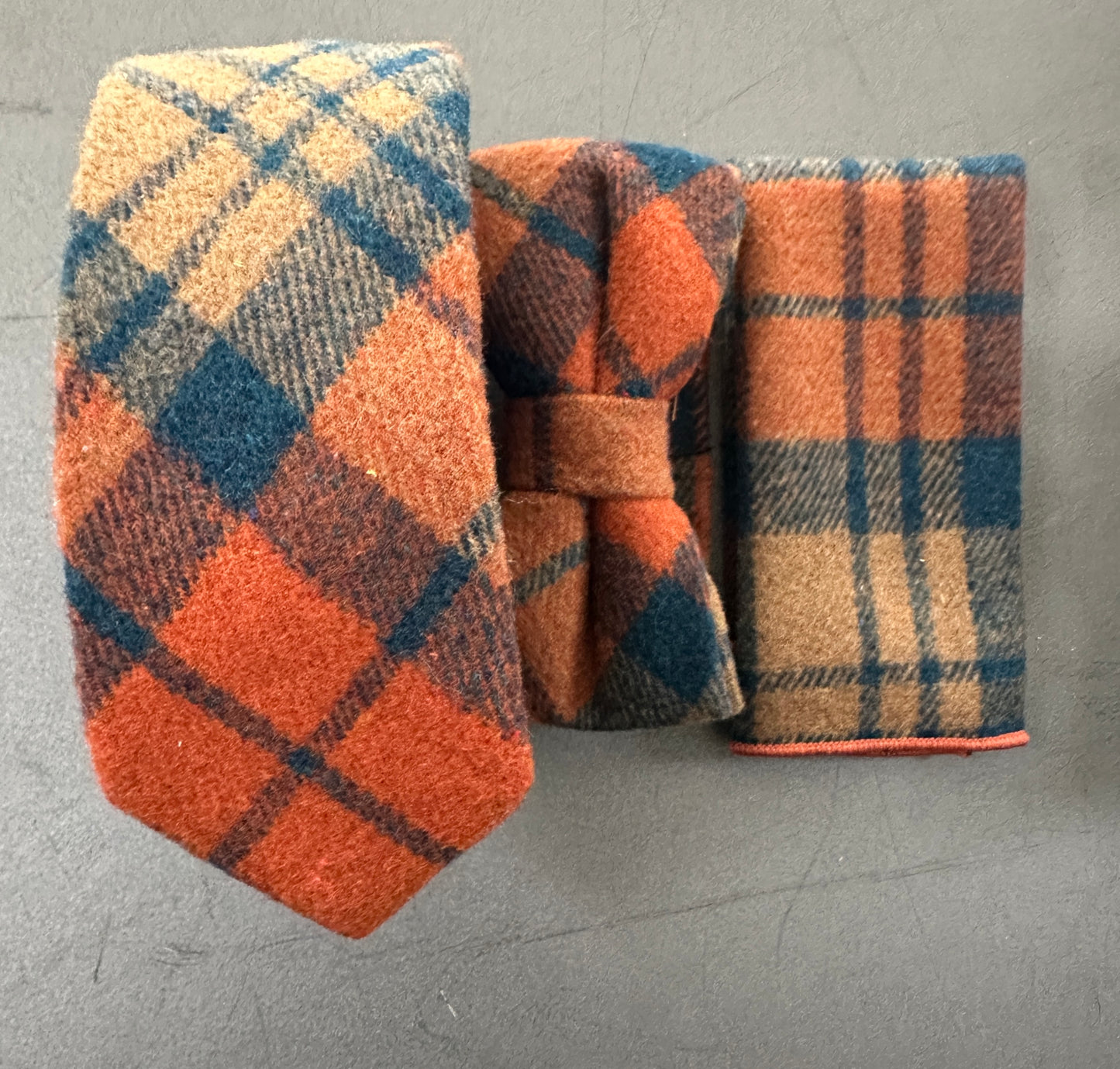 Heliotrope Burnt Orange Check Tie for Men | Unique Wedding Tie & Men’s Gifts | Stylish Orange Wedding Attire