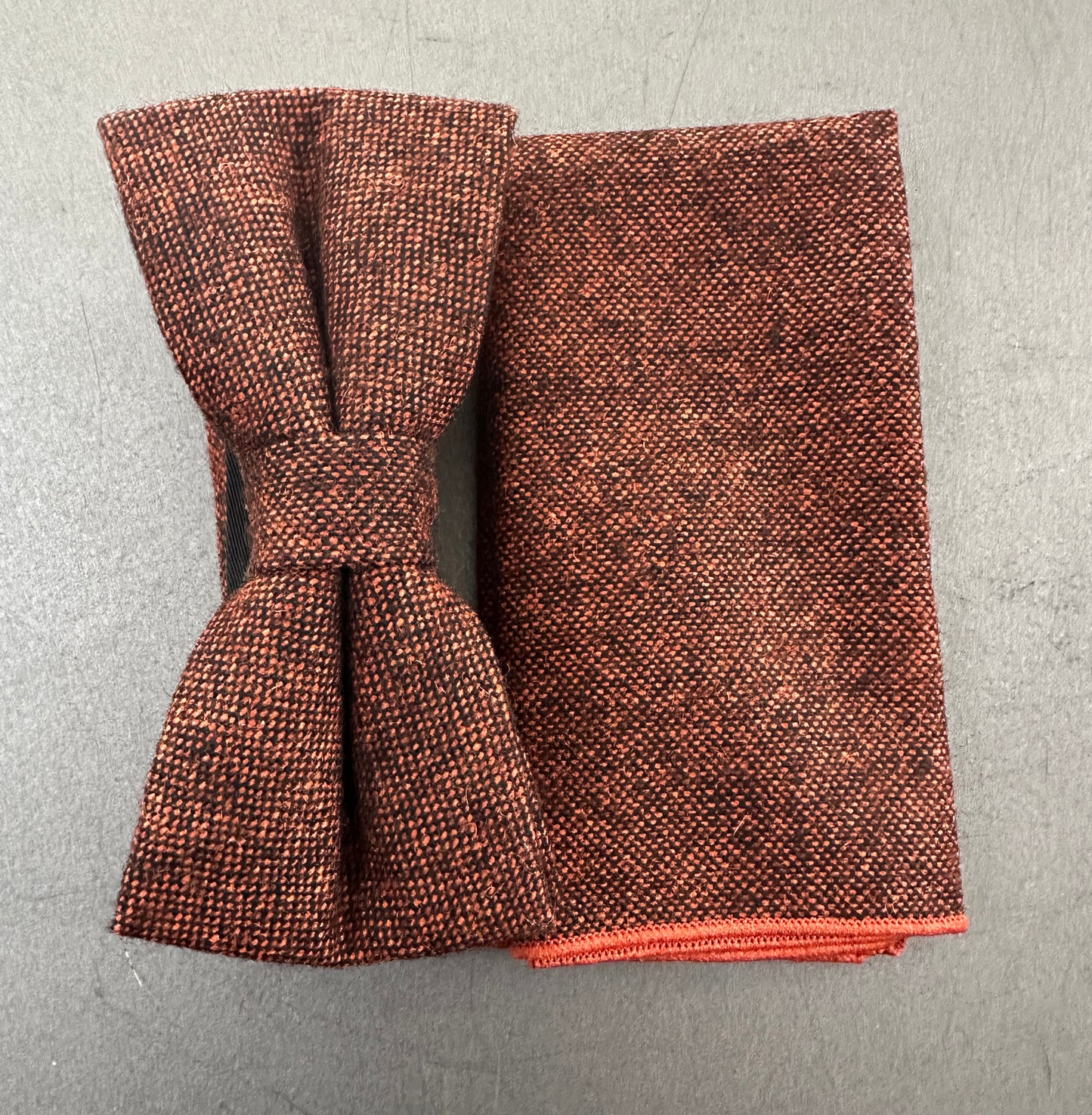 Orange Wool Tie, Bow Tie & Pocket Square Set | Men's Wedding & Formal Wear | Valentine's Gift for Men | Skinny, Classic & Wide