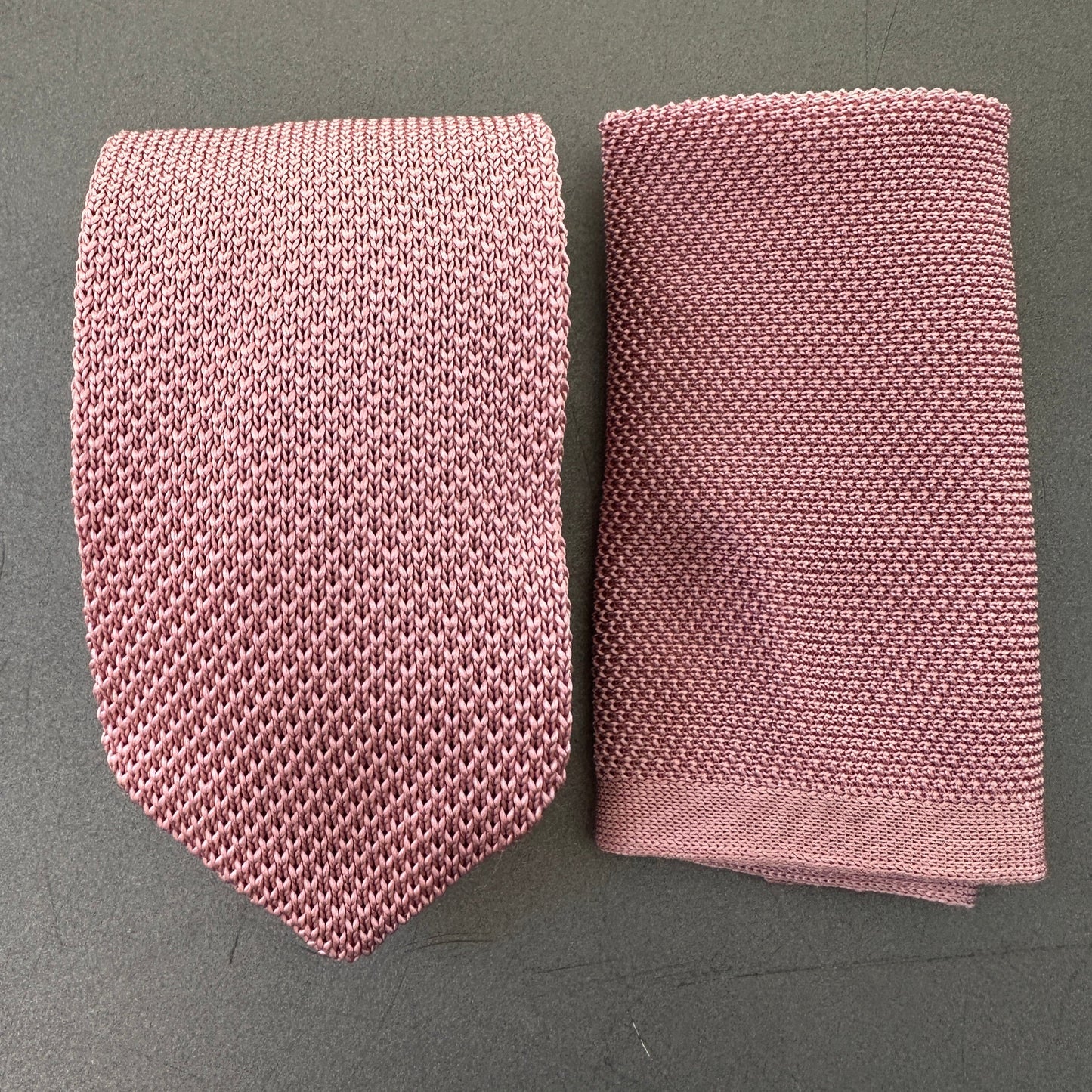 Handmade dusky pink wedding tie with matching pocket square