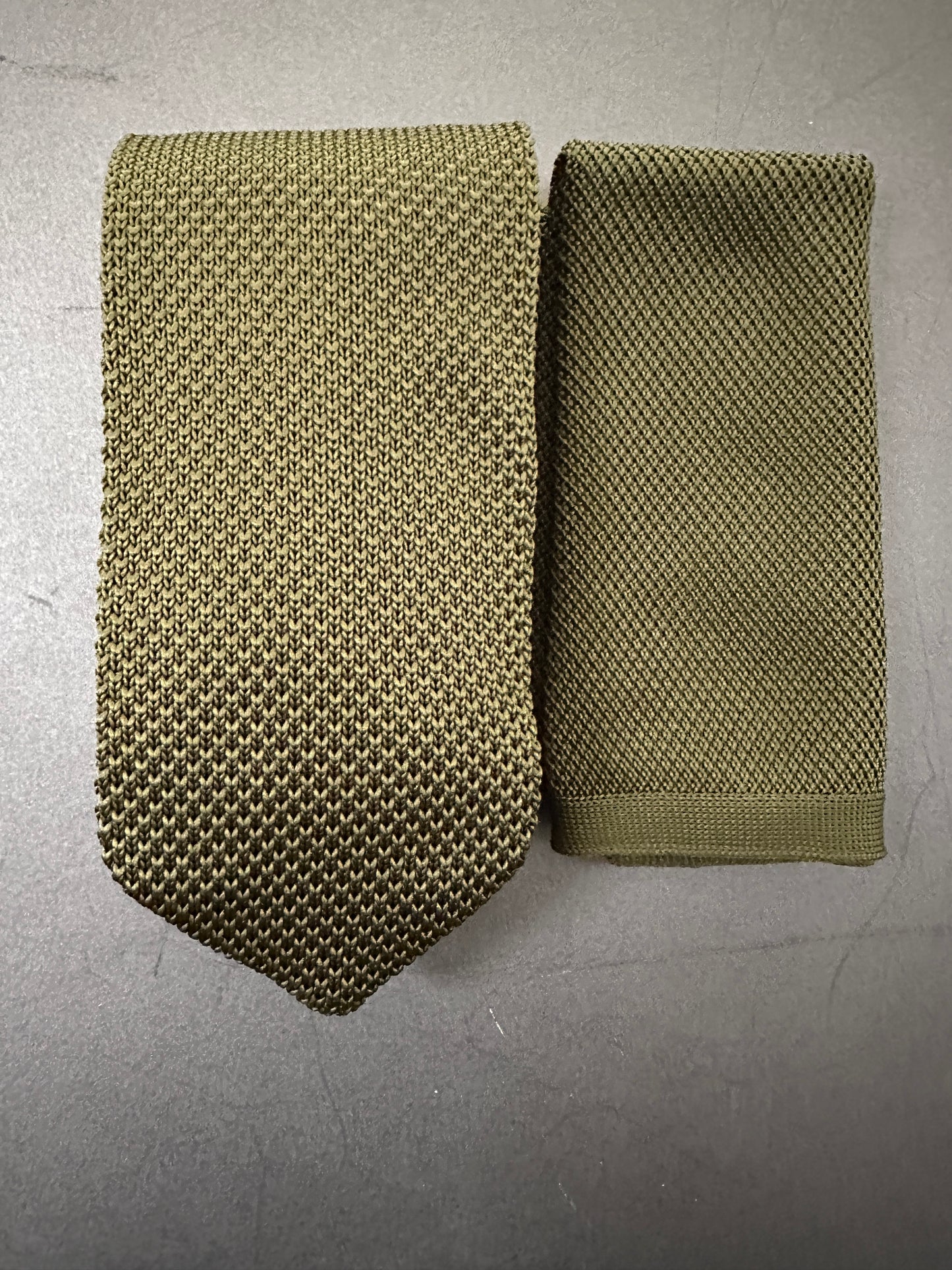 Olive: Knitted Tie, Green Knitted Tie, Pocket Square, Tie Set, Men's Ties, Wedding Ties