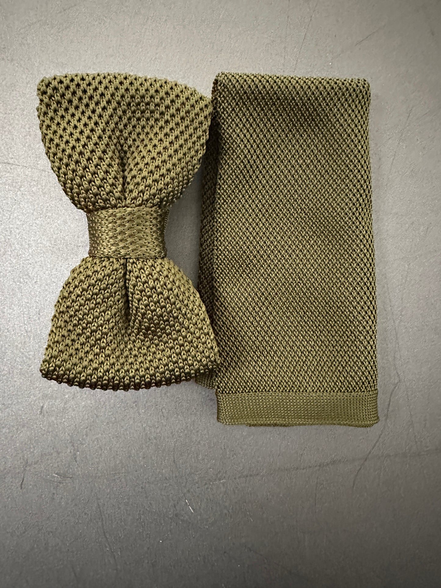 Olive: Knitted Tie, Green Knitted Tie, Pocket Square, Tie Set, Men's Ties, Wedding Ties