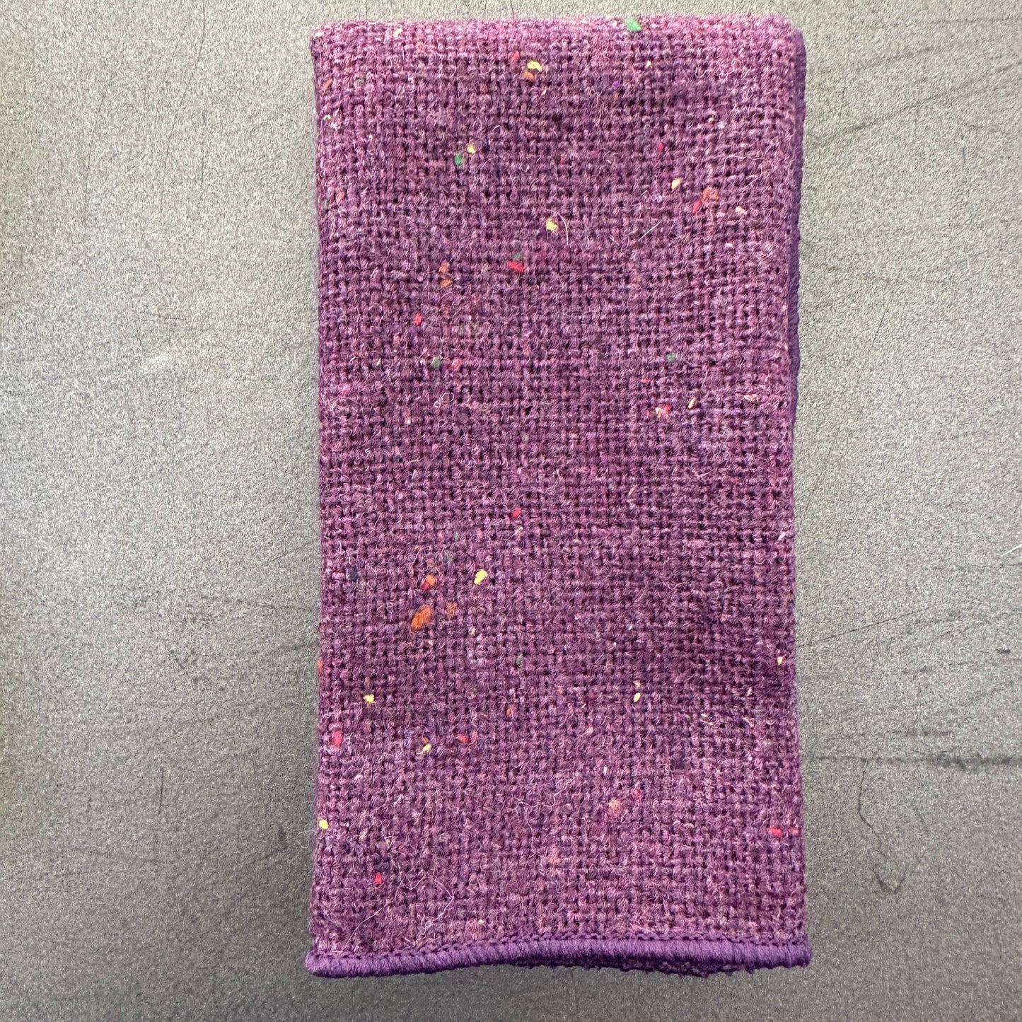 A purple flecked wool pocket square for men, groomsmen gifts and weddings. Ideal EDC Hanks.