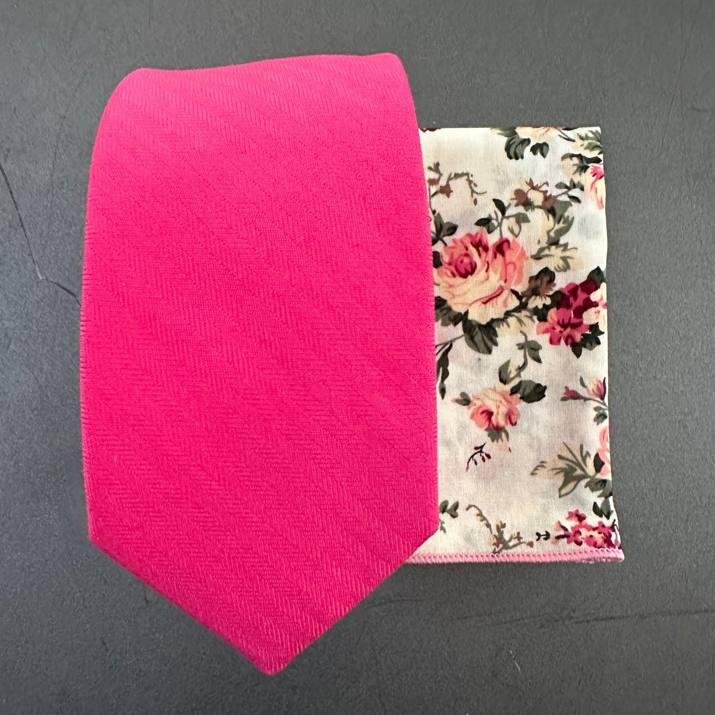 Shocking Pink Fuchsia Tie and Pocket Square Set | Hot Pink Wedding Tie and Pocket Square