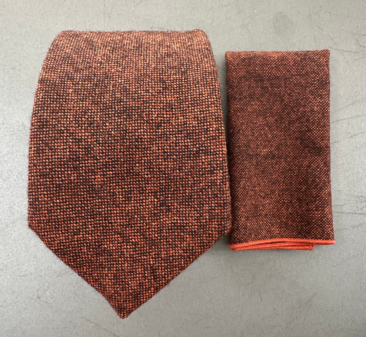 Orange Wool Tie, Bow Tie & Pocket Square Set | Men's Wedding & Formal Wear | Valentine's Gift for Men | Skinny, Classic & Wide