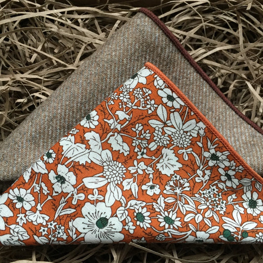 A man's gift set comprising two pocket squares which are beautifully gift wrapped and make ideal men's gifts. The handkerchiefs are hand made at Daisy and Oak Studio
