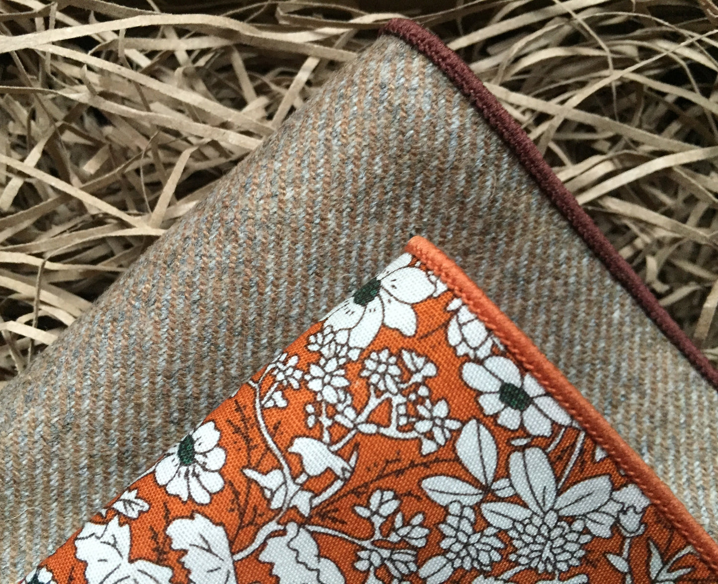 A man's gift set comprising two pocket squares which are beautifully gift wrapped and make ideal men's gifts. The handkerchiefs are hand made at Daisy and Oak Studio