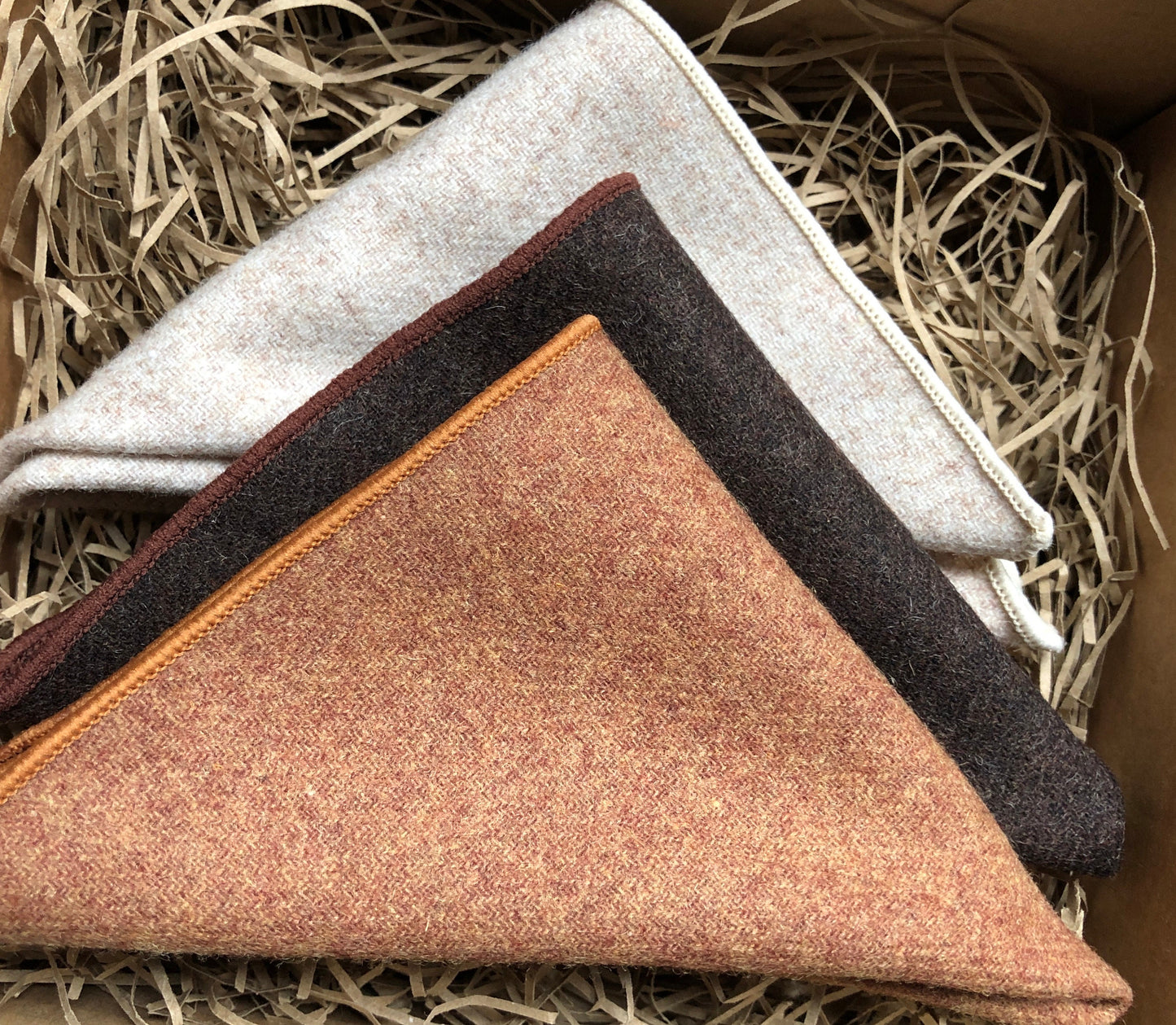 The Dill, Brushwood & Basswood: Pocket Square Set, Brown Pocket Square, Pocket Square Set, Wool Pocket Square, Mens Gifts, Groomsmen Gifts