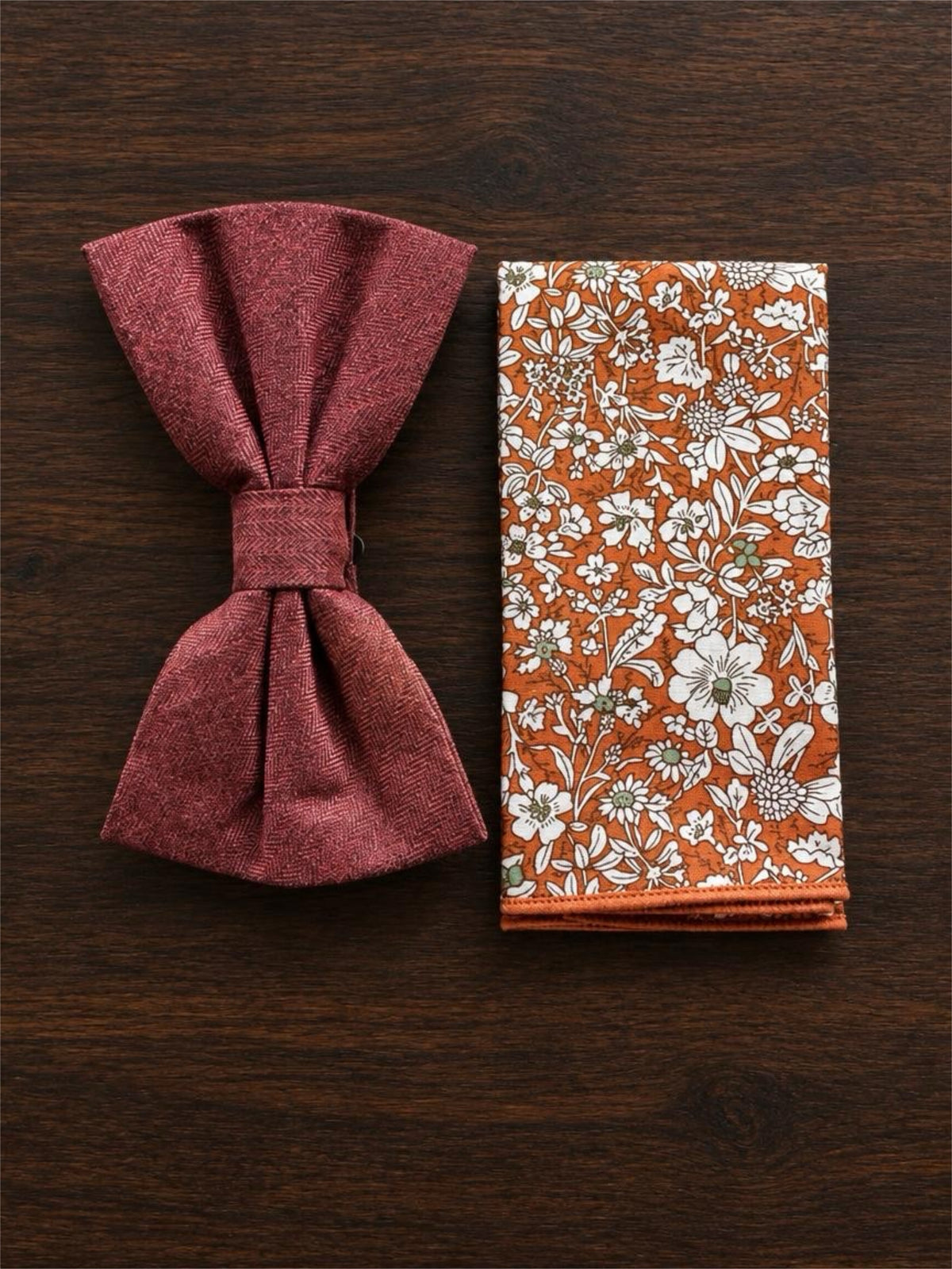 Burnt Orange Wool Tie & Pocket Square Set