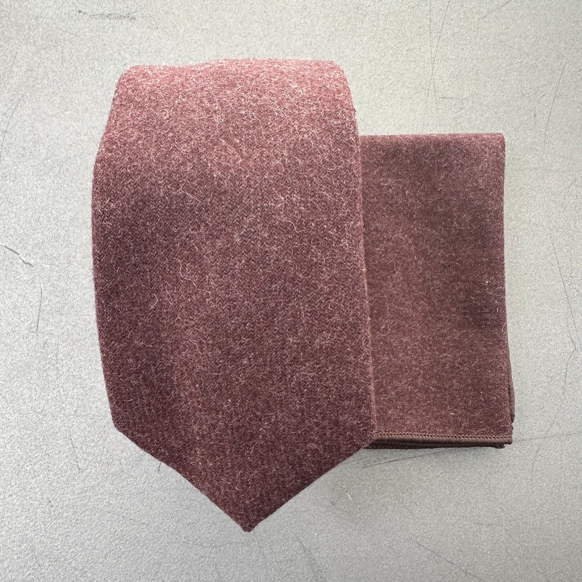 Cedar brown wool tie and pocket square set for weddings.