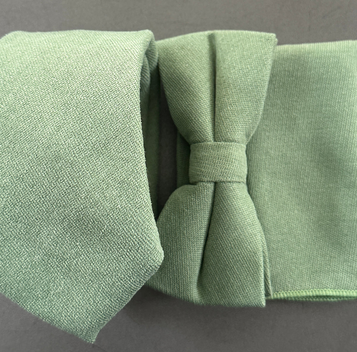Silver-Leaf Sage Green Tie, Bow Tie & Pocket Square Set