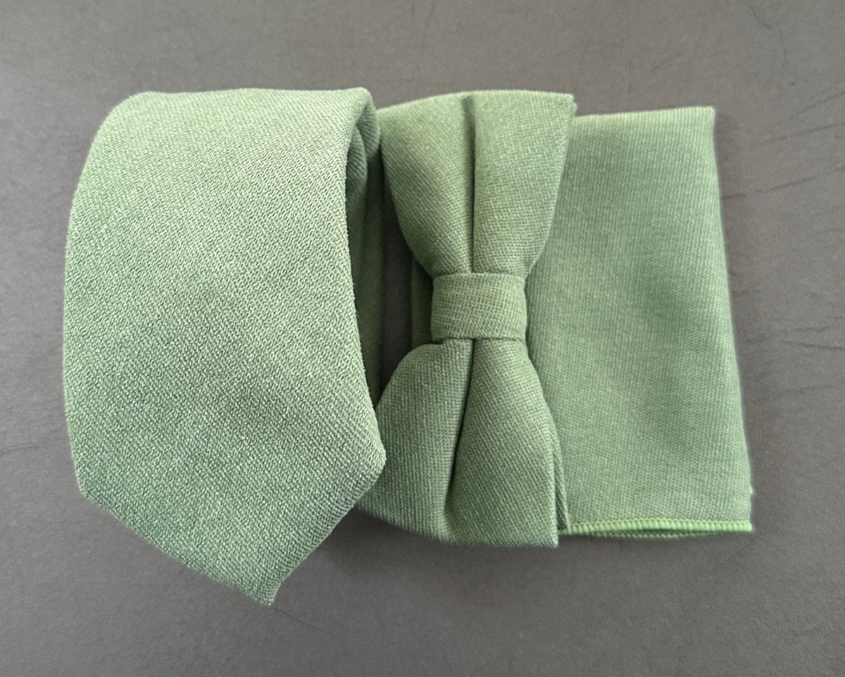 Silver-Leaf Sage Green Tie, Bow Tie & Pocket Square Set