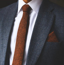 Load image into Gallery viewer, Burnt orange wedding tie with pocket square in wool