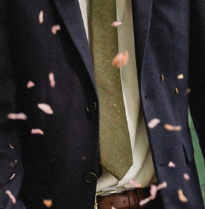 Moss green mens wool tie for weddings