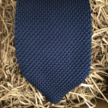 Load image into Gallery viewer, Mens navy knitted tie. ideal gift for men which comes gift wrapped and can be matched with any of our original pocket squares by Daisy and Oak Studio.