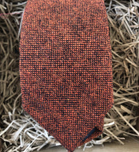 Load image into Gallery viewer, A burnt orange, terracotta, rust flecked men&#39;s wool tie. We provide free gift wrapping making this tie a perfect gift for men , groomsmen ties and wedding ties. Our ties are hand-made at the Daisy and Oak Studio.