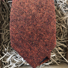 Load image into Gallery viewer, A burnt orange, terracotta, rust flecked men&#39;s wool tie. We provide free gift wrapping making this tie a perfect gift for men , groomsmen ties and wedding ties. Our ties are hand-made at the Daisy and Oak Studio.