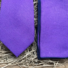 Load image into Gallery viewer, Purple men&#39;s cotton tie in a Cadbury shade. The ties are ggift wrapped we offer free shipping. Handmade by Daisy and Oak Studio.