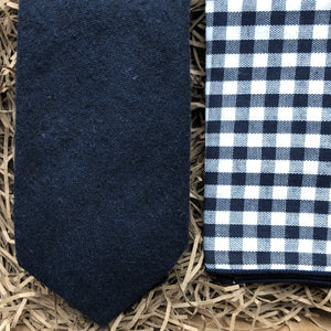 Bellflower: Necktie, Men's Navy  Neck Tie, Tie Set, Wool, Pocket Square, Checked, Men's Gifts