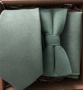 Silver Leaf: Sage Green Tie, Bow Tie and Pocket Square