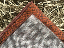 Load image into Gallery viewer, A set of men&#39;s wool pocket squares in burnt orange and brown. The set is Ideal for a wedding, groomsmen gifts, men’s gifts, secret Santa gifts, The tie set comes with free gift wrapping and is handmade in the Daisy and Oak Studio, UK