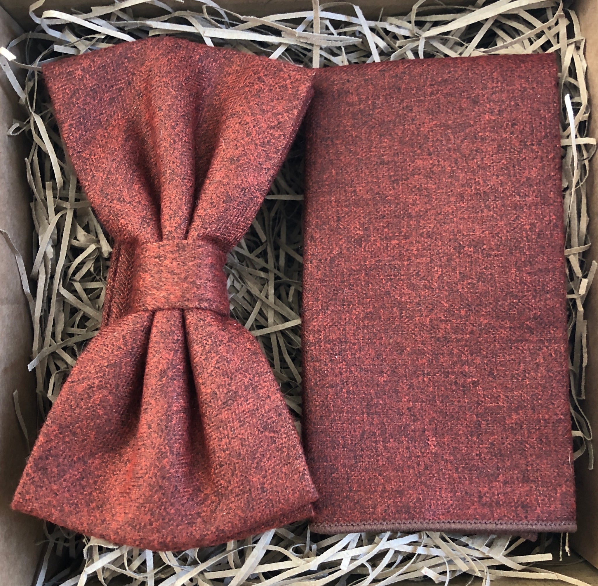 Men's Bow Tie and Pocket Square in Burnt Orange for Weddings & Gifts