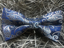 Load image into Gallery viewer, Paisley &amp; Lupin: Blue Bow Tie, Navy Pocket Square, Bow Tie Set, Mens Gifts