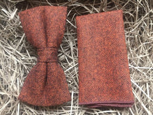 Load image into Gallery viewer, Maple: Men&#39;s Bow Tie with Pocket Square In Burnt Orange For A Russet Wedding