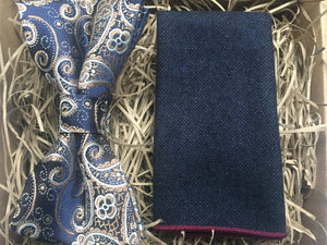 Paisley & Lupin: Blue Bow Tie, Navy Pocket Square, Bow Tie Set, Mens Gifts
