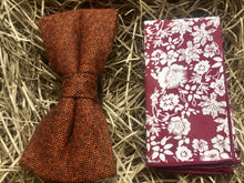 Load image into Gallery viewer, The Maple and Amaryllis: Burnt Orange Bow Tie, Wool Bow Tie, Pocket Square, Ties For Men, Gifts For Men, Wedding Ties