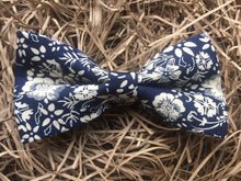 Load image into Gallery viewer, The Windflower: Blue Floral Pre-Tied Bow Tie, Floral Bow Tie, Wedding Tie, Groomsmen, Floral Ties, Wedding Attire, Ties for Men