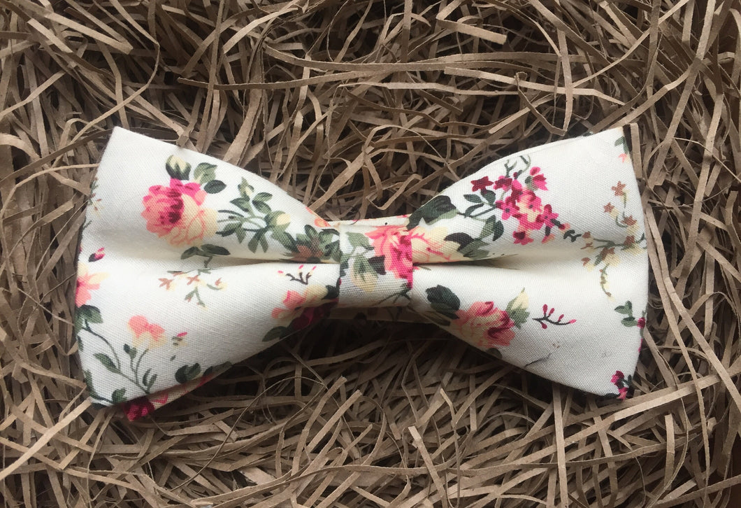 The Comte de Chambord Men's Bow Tie: Pink Floral Pre-Tied Men's Bow Tie, Wedding Ties, Tie sets, Mens Gifts, Wedding Ties, Pink Ties