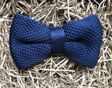 Load image into Gallery viewer, The Larkspur Bow Tie: Navy Pre-Tied Bow Tie, Blue Knitted Bow Tie, Mens Bow Ties, Knitted Bow Tie, Men&#39;s Gifts, Men&#39;s Bow Ties