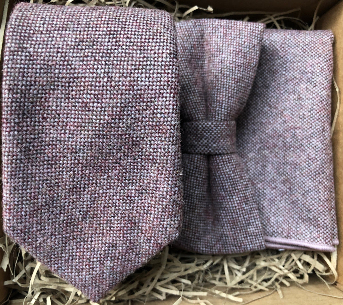 The Cottonwood: Men's Wool Tie, Bow Tie and Pocket Square Blush Bow Tie, Ties For Men, Blush Pink Pocket Square, Wedding Ties