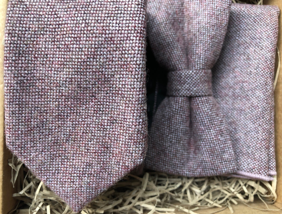 The Cottonwood: Men's Wool Tie, Bow Tie and Pocket Square Blush Bow Tie, Ties For Men, Blush Pink Pocket Square, Wedding Ties