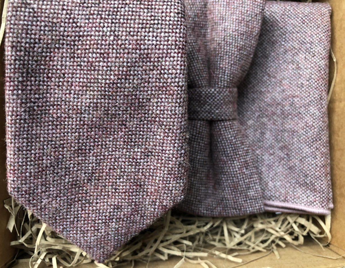 The Cottonwood: Men's Wool Tie, Bow Tie and Pocket Square Blush Bow Tie, Ties For Men, Blush Pink Pocket Square, Wedding Ties