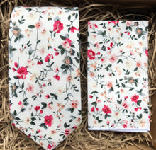 Load image into Gallery viewer, The Briar Rose Set: Floral Pink Men&#39;s Ties, Tie Set, Floral Pocket Square, Mens Gifts, Blush Pink Wedding Ties, Men&#39;s Necktie