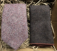 Load image into Gallery viewer, The  Cottonwood &amp; Brushwood: Barleycorn Wool Tie,  Pink Wool Pocket Square Set, Men&#39;s Ties, Brown Wedding Ties, Tie Sets, Ties, Men&#39;s Gifts