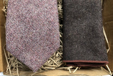 Load image into Gallery viewer, The  Cottonwood &amp; Brushwood: Barleycorn Wool Tie,  Pink Wool Pocket Square Set, Men&#39;s Ties, Brown Wedding Ties, Tie Sets, Ties, Men&#39;s Gifts
