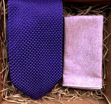 Load image into Gallery viewer, The Baneberry: Men&#39;s Purple Knitted Tie,  Lavender Pocket square, Purple Ties for men, Groomsmen Gifts, Pocket Square, Purple Wedding Ties
