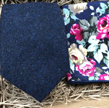Load image into Gallery viewer, The Bellflower &amp; Iris: Navy Blue Men&#39;s Tie, Pocket Square, Navy Blue Wool Neckties, Blue Men&#39;s Ties, Wedding Ties, Men&#39;s Gifts, Ties For Men
